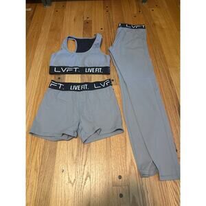 LVFT Retro Boom Cement Set Sports Bra M Leggings + Biker Shorts L Gym Matching